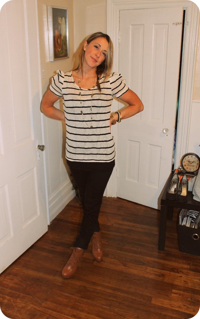 black and white striped shirt with puff sleeves - picasa edited