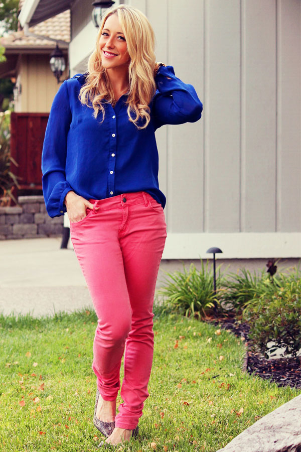 salmon skinny jeans with a side of snake skin